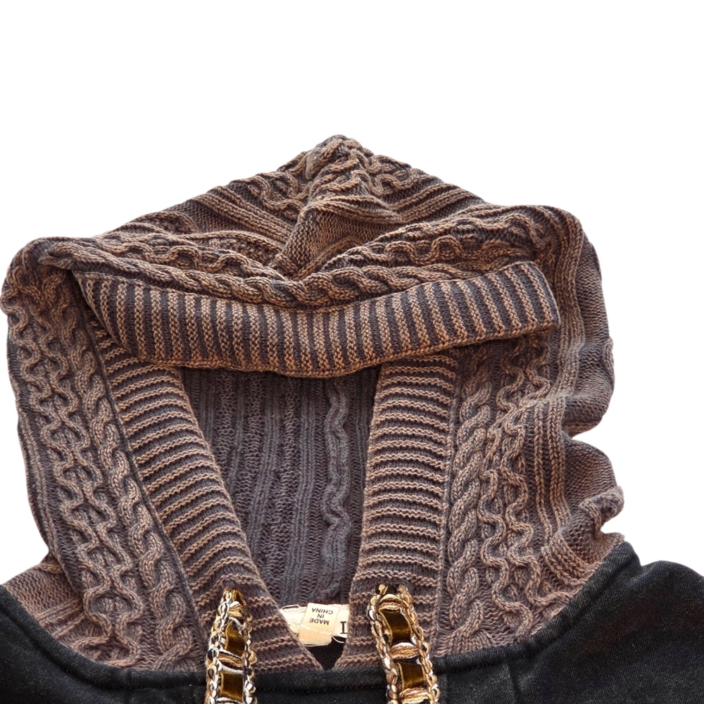 POL Rebel Lace Up Knit Hoodie Mineral Wash Brown Black Boho Grunge Small NWOT - Picture 9 of 16